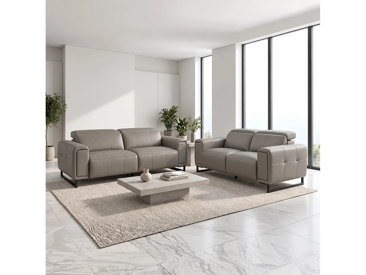 Rosebury Grey 3 2 Electric Recliner Sofa Suite Leather Look