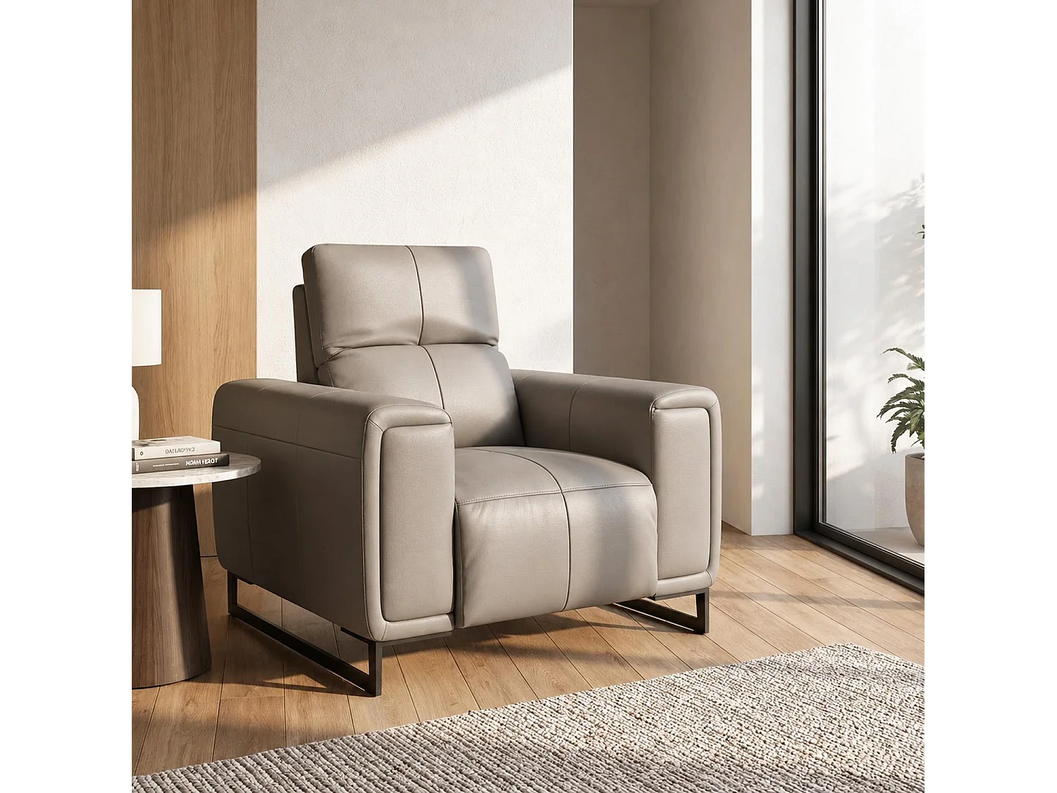 Rosebury Grey Electric Recliner Armchair Leather Adjustable Headrest