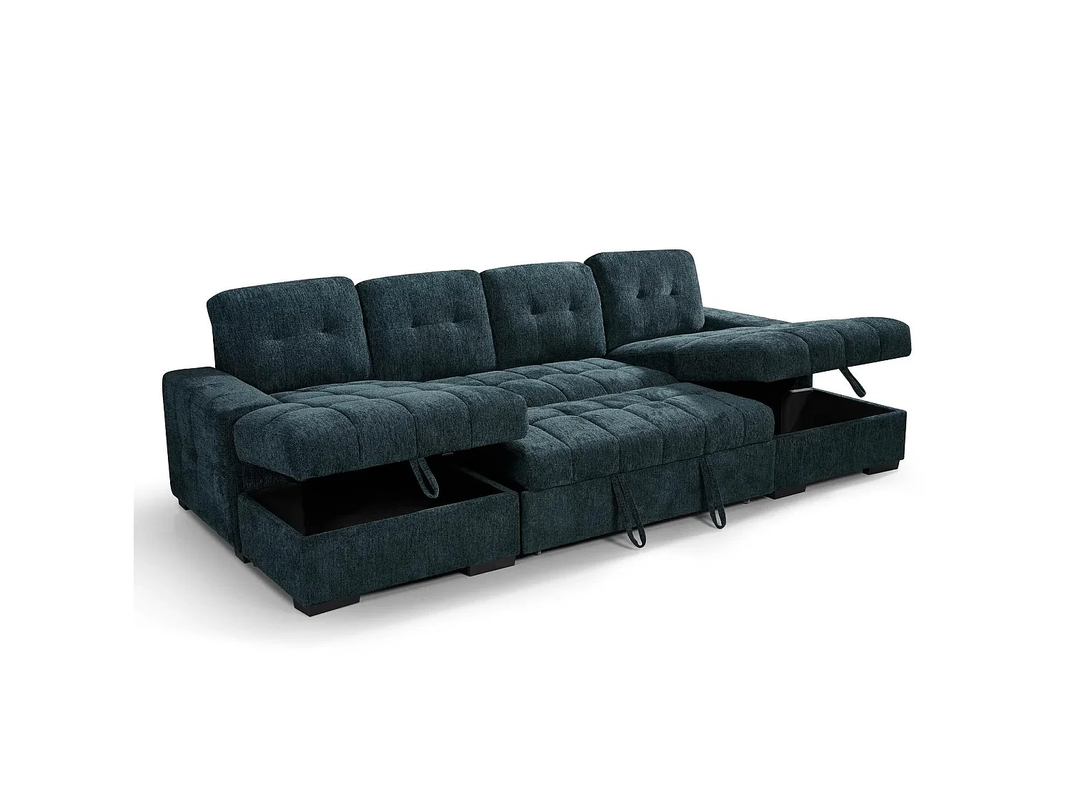 Luna Teal U Shaped Sofa Bed with Dual Storage Chaises
