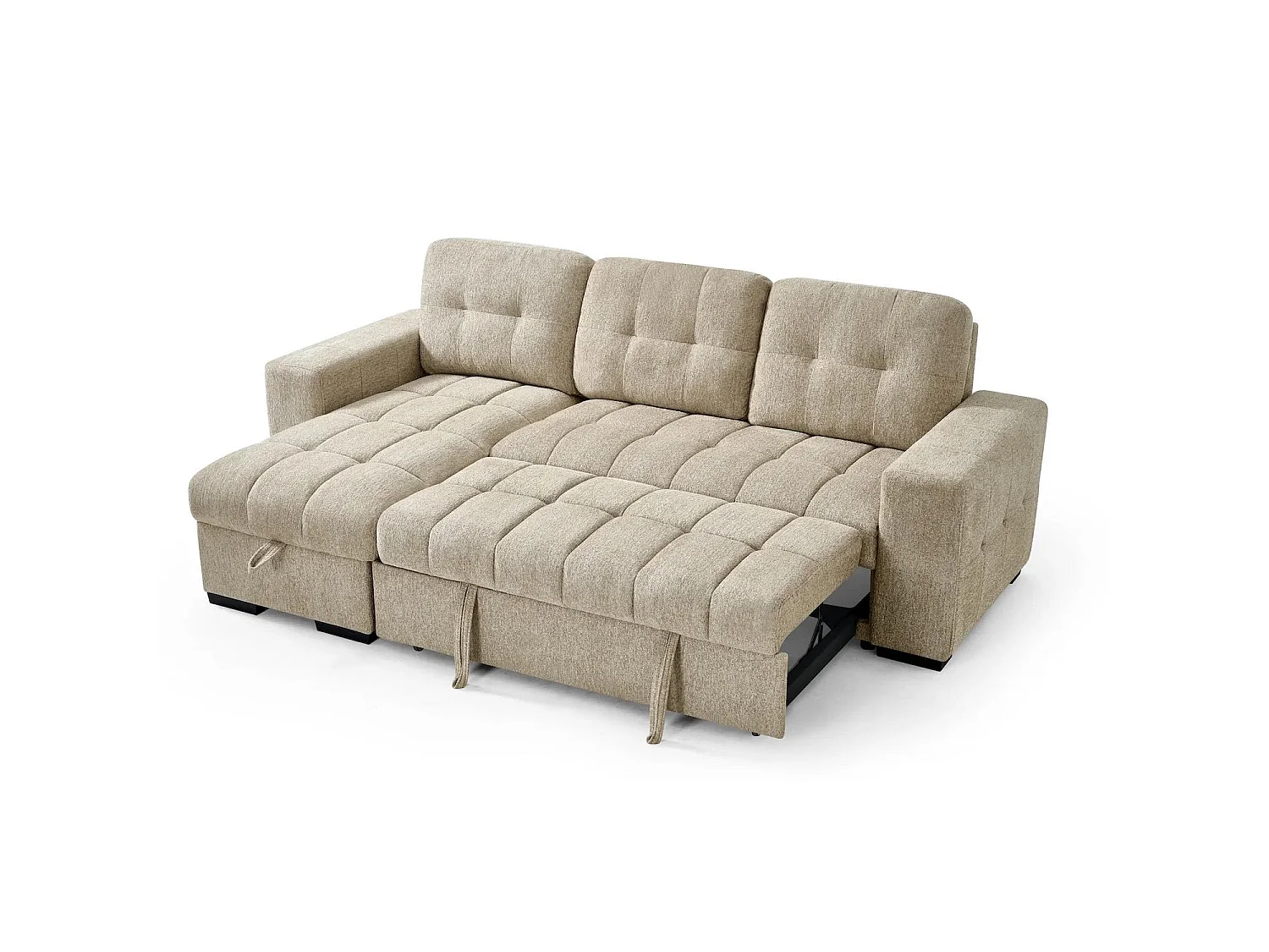 Luna Beige 4 Seater Corner Sofa Bed with Storage Chaise