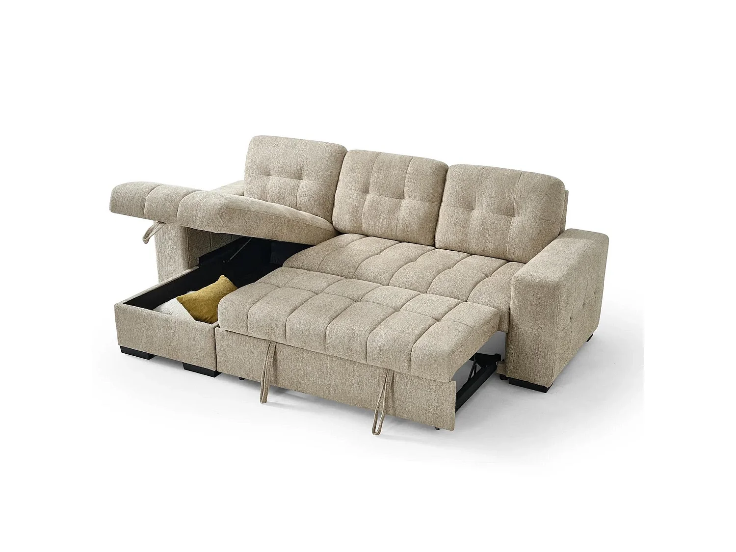 Luna Beige 4 Seater Corner Sofa Bed with Storage Chaise