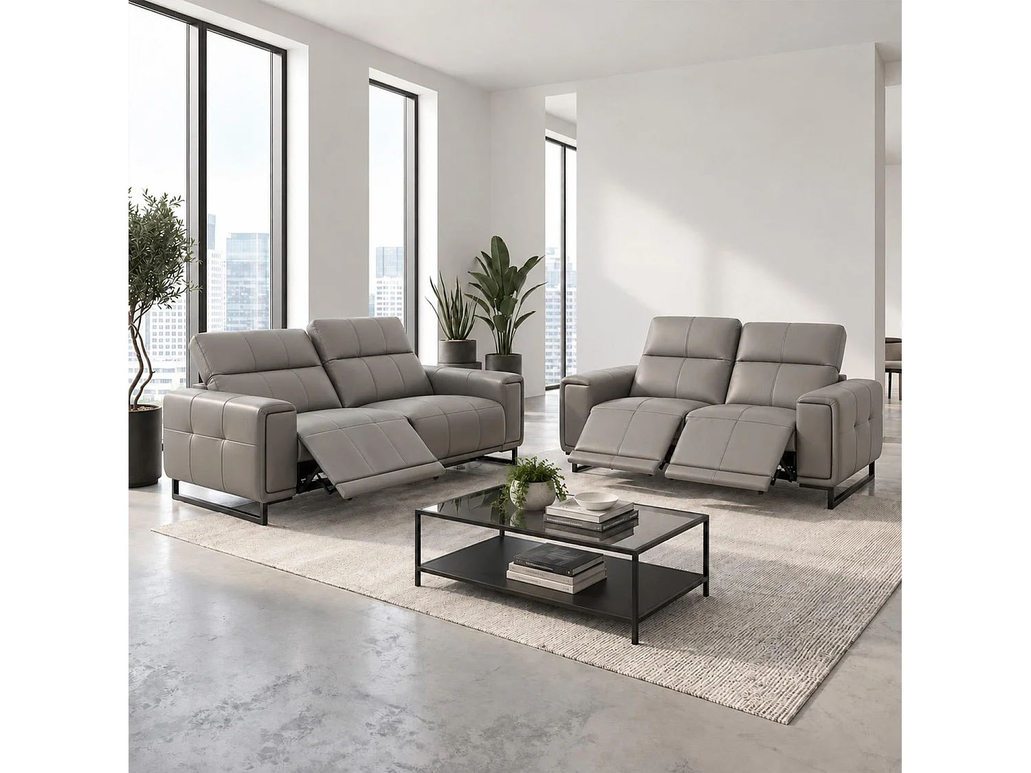 Rosebury Grey 3 2 1 Electric Recliner Sofa Suite Leather Look