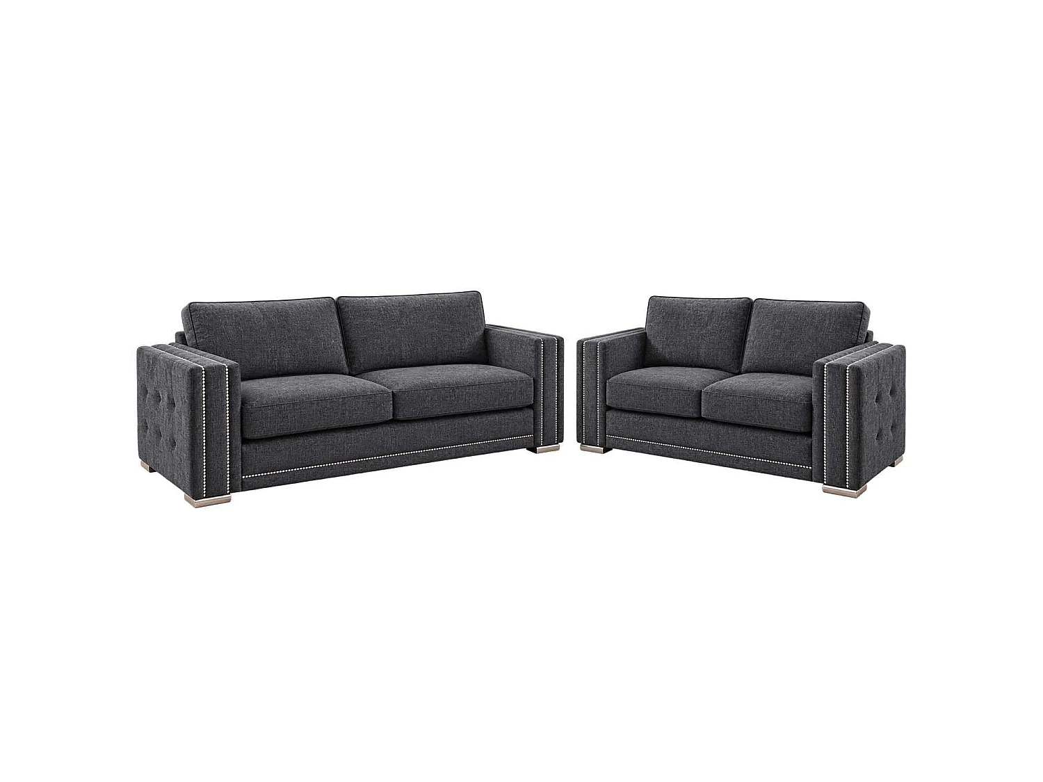 Brentford Grey Chenille 3 + 2 Sofa Suite Full Back Studded Detail