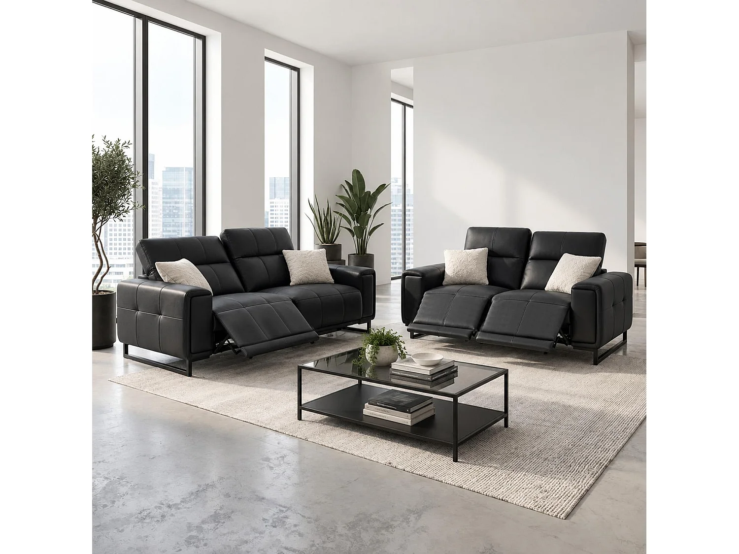Rosebury Black 3 2 Electric Recliner Sofa Suite Leather Look