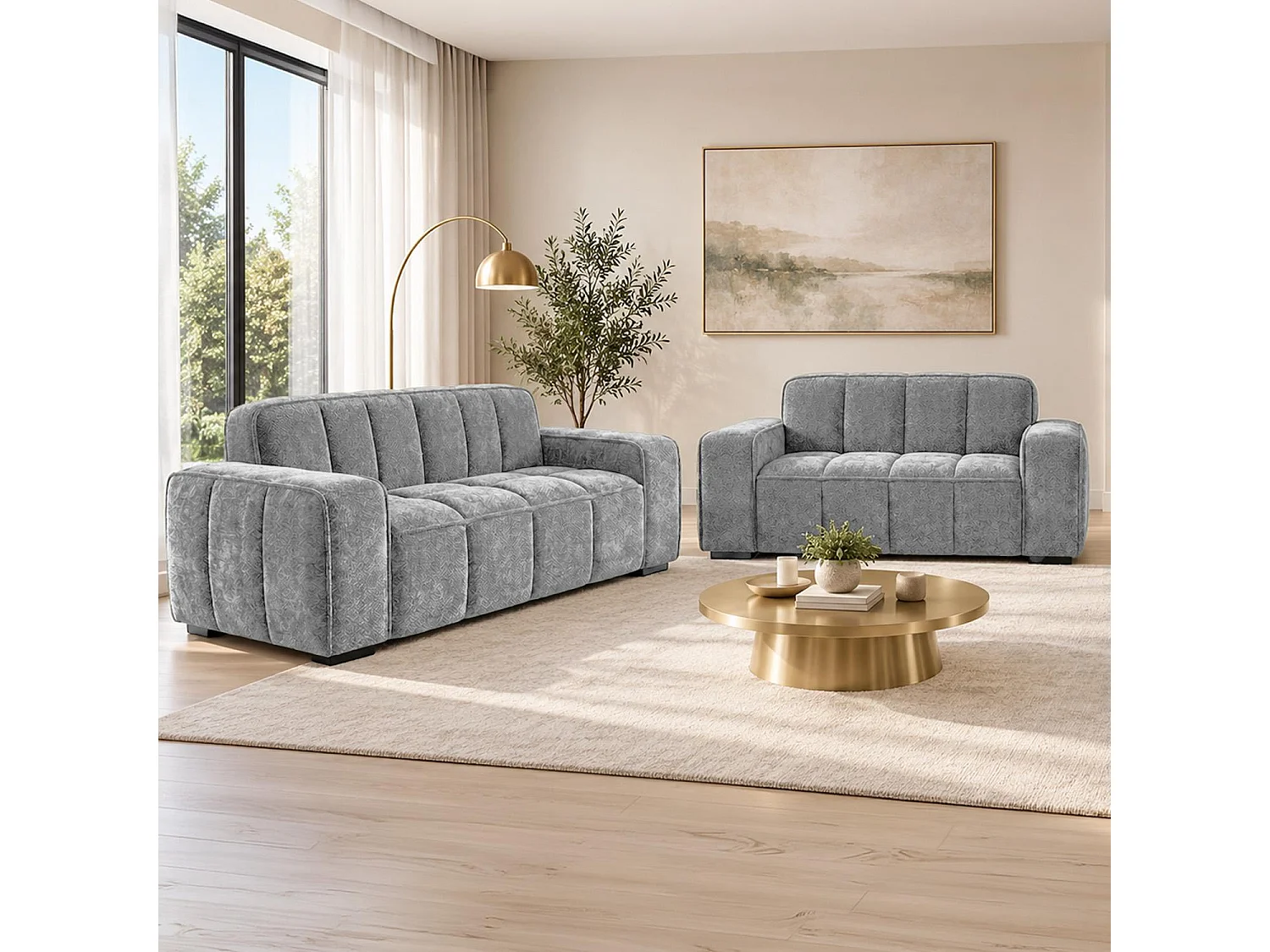 Preston Grey 3 2 1 Sofa Suite Woven Fabric 3 Piece Set