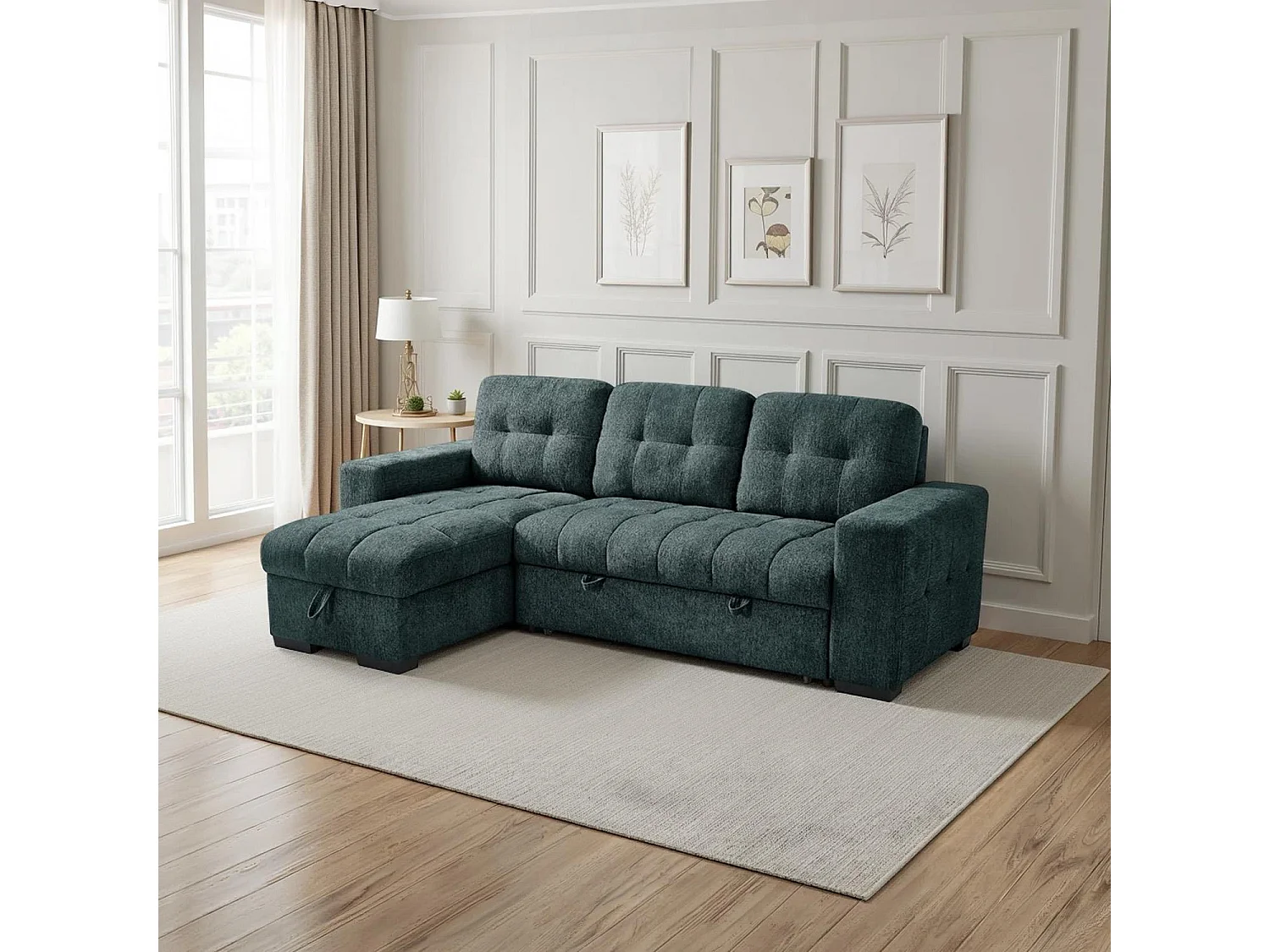 Luna Teal 4 Seater Corner Sofa Bed with Storage Chaise