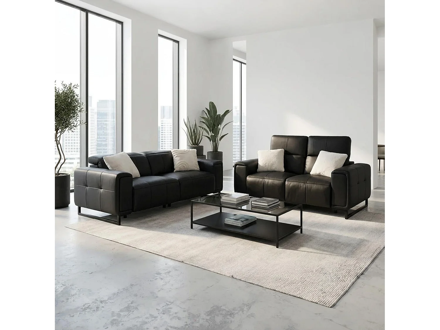 Rosebury Black 3 2 1 Electric Recliner Sofa Suite Leather Look