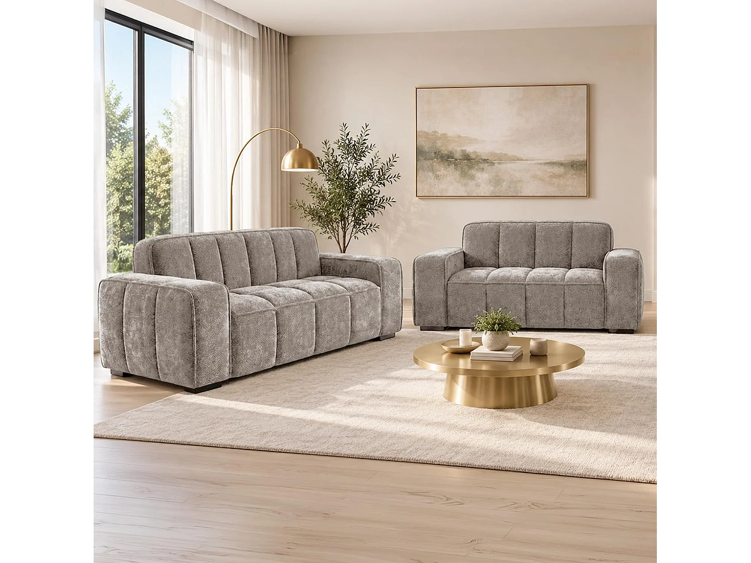 Preston Beige 3 2 1 Sofa Suite Woven Fabric 3 Piece Set