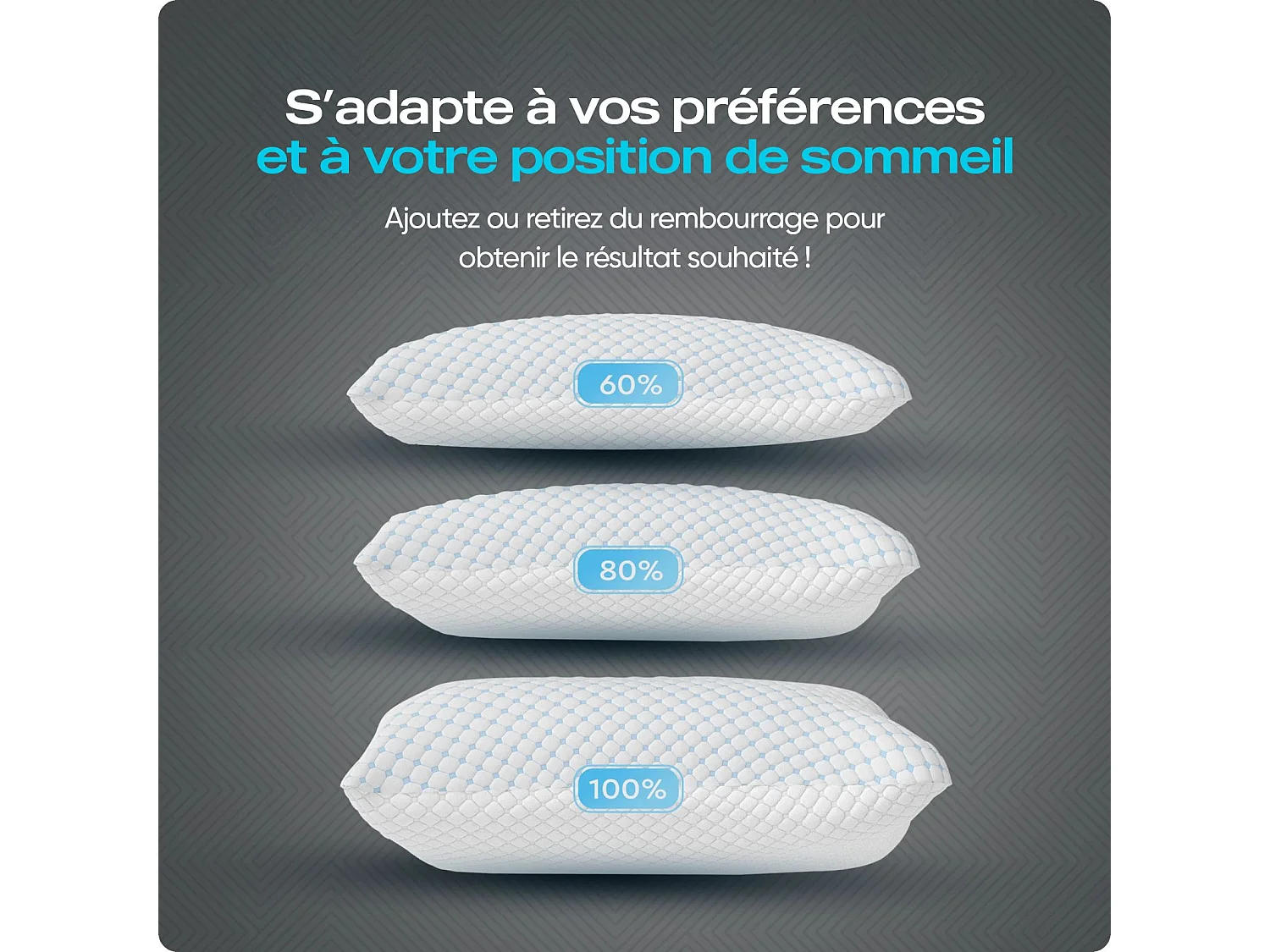 BSS BEDDING Oreiller DreamHouse Nanotech 50 x 70 cm, Mousse à mémoire de forme en flocons, Hauteur ajustable, Enveloppe matelassée respirante