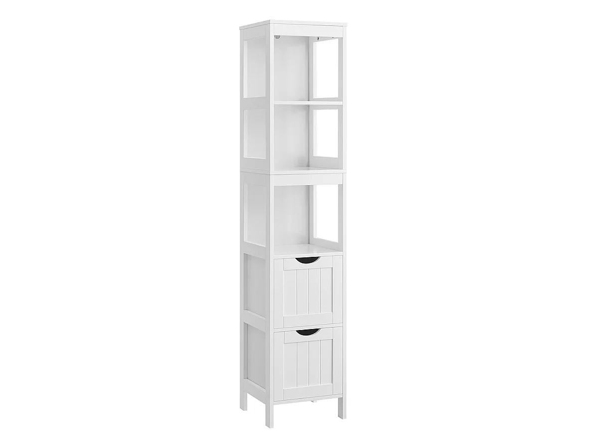 Petite colonne de rangement 2 tiroirs et 2 étagères blanc - H141,5 cm