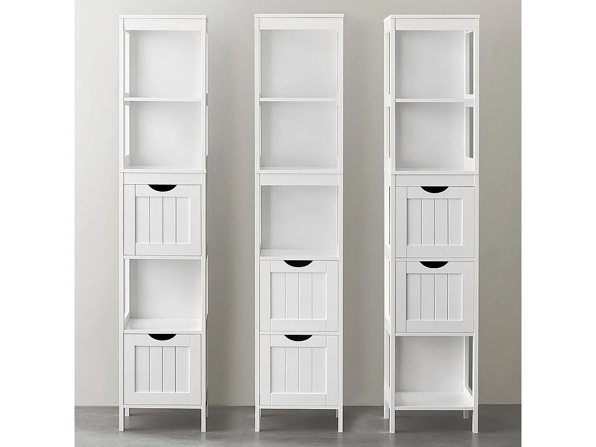 Petite colonne de rangement 2 tiroirs et 2 étagères blanc - H141,5 cm