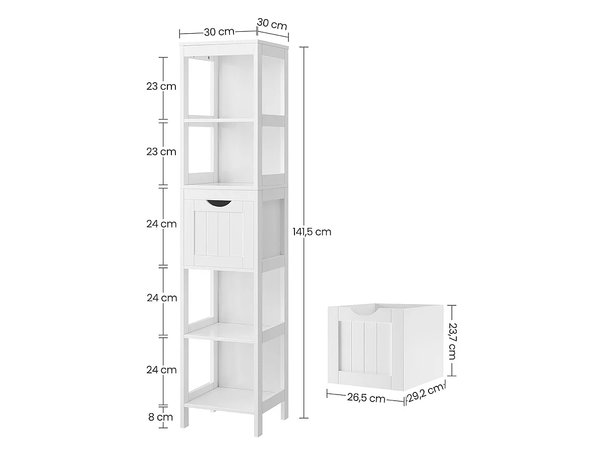 Petite colonne de rangement 2 tiroirs et 2 étagères blanc - H141,5 cm