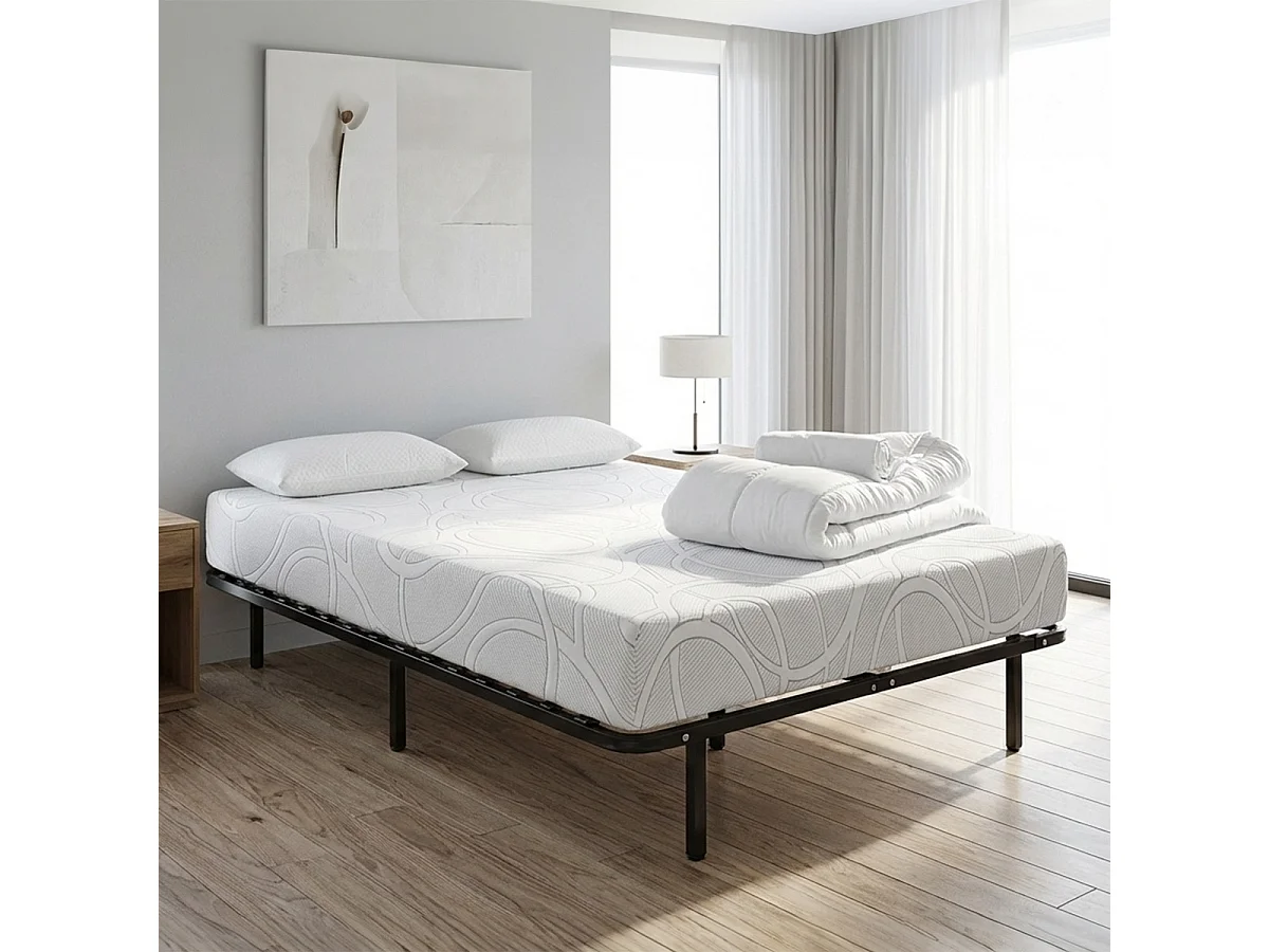 Prêt-à-dormir EUPRAXIE avec Cadre à lattes, Couette, Oreillers et Protège-matelas90x200