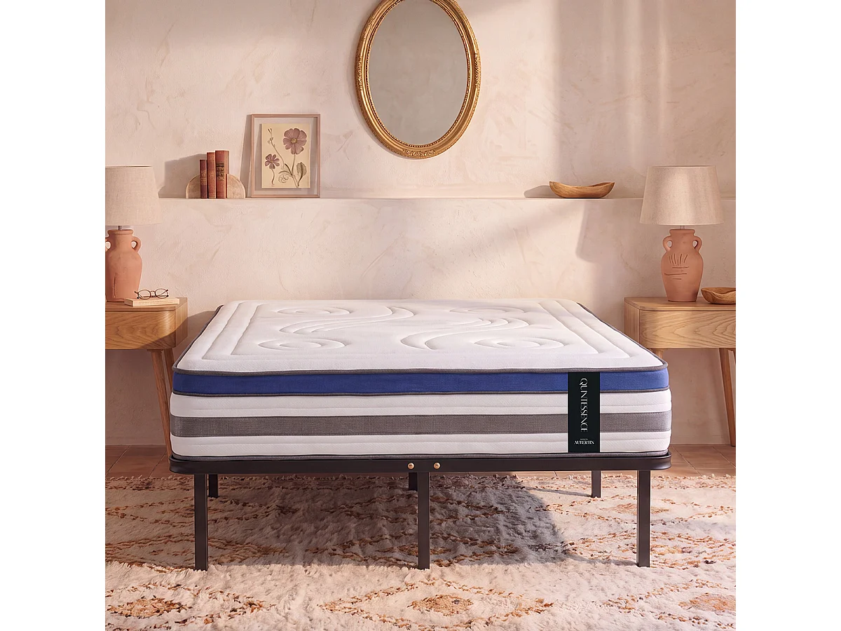 Ensemble QUINTESSENCE mémoire + sommier métal - 30 cm d'épaisseur - Accueil moelleux, soutien ferme