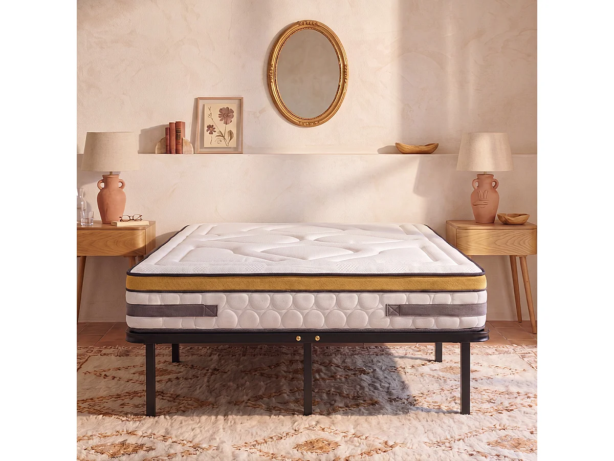 Ensemble Aubertin 140x190 cm + sommier métal - Ressorts + mémoire - Ép. 24 cm