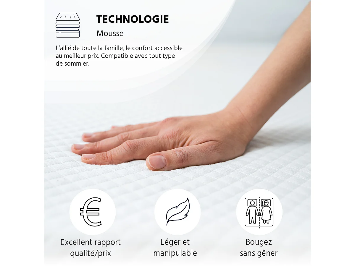Matelas Mousse 15 cm COLLECTIVITÉS - 140x200 cm