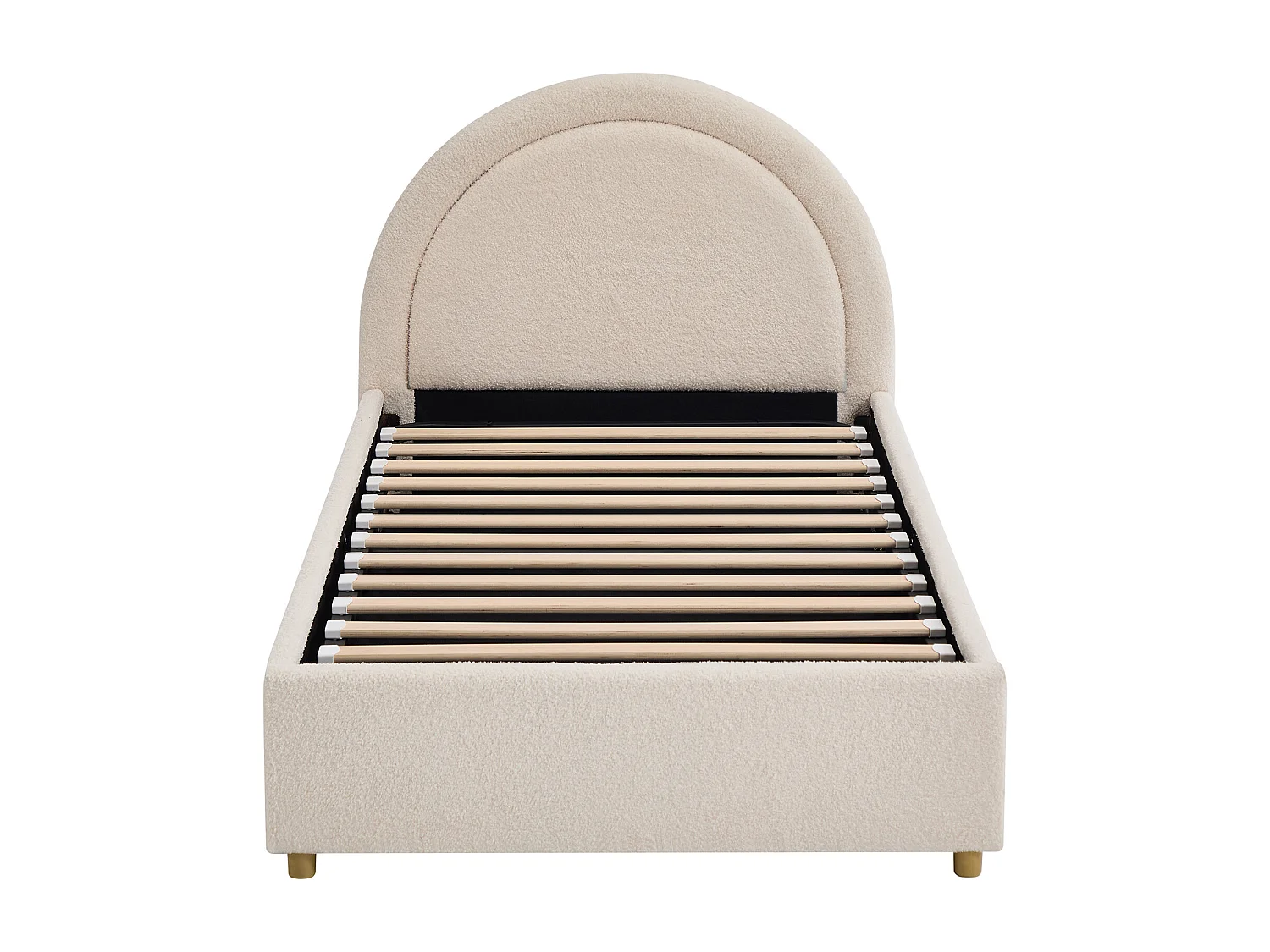 Lit coffre 90 x 190 cm - Tissu bouclette - Avec LEDs - Crème + Matelas - LIRIMO