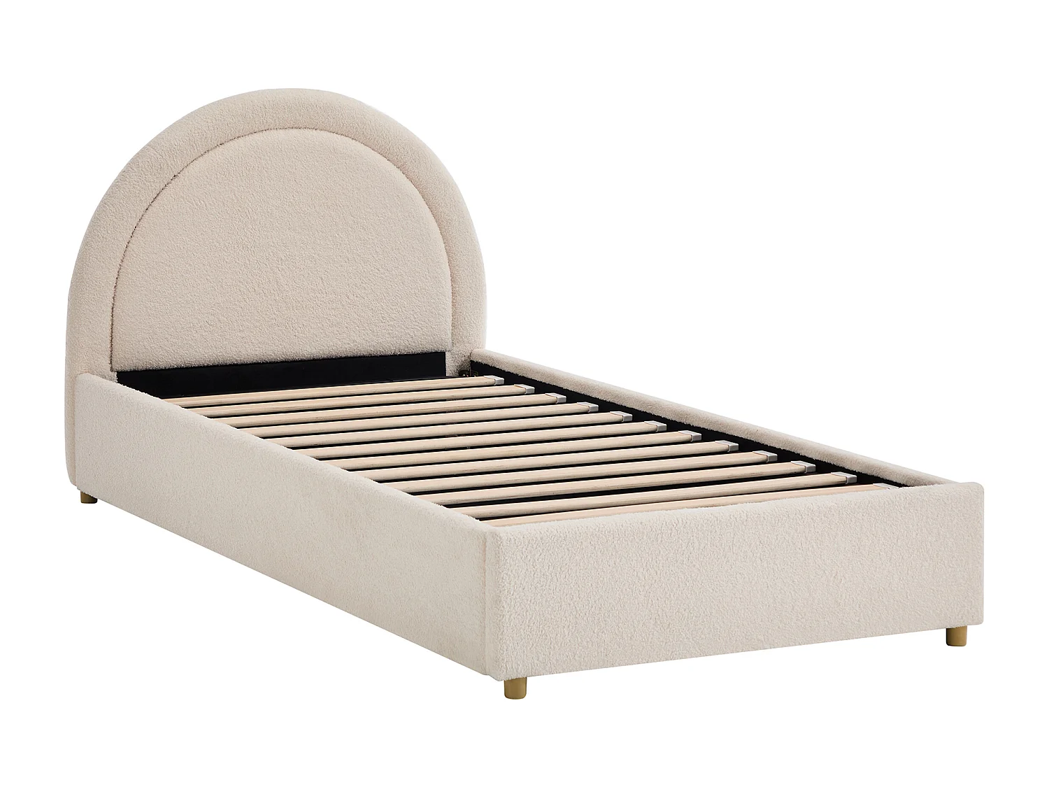 Lit coffre 90 x 190 cm - Tissu bouclette - Avec LEDs - Crème + Matelas - LIRIMO