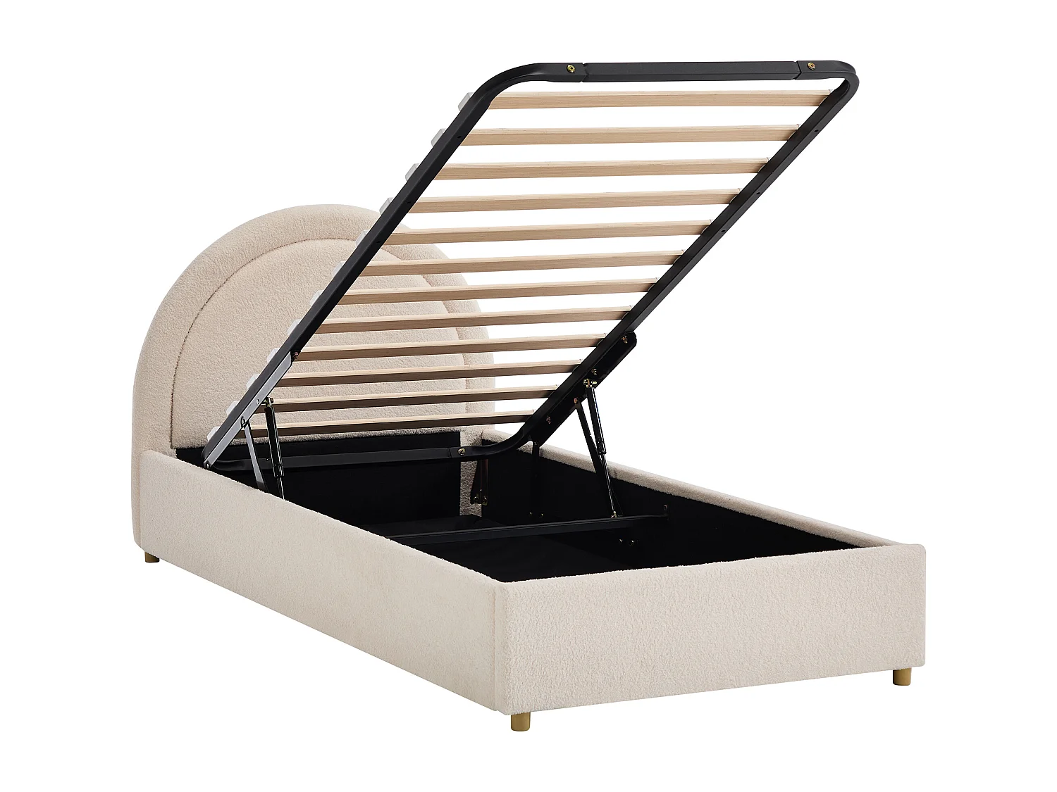 Lit coffre 90 x 190 cm - Tissu bouclette - Avec LEDs - Crème + Matelas - LIRIMO