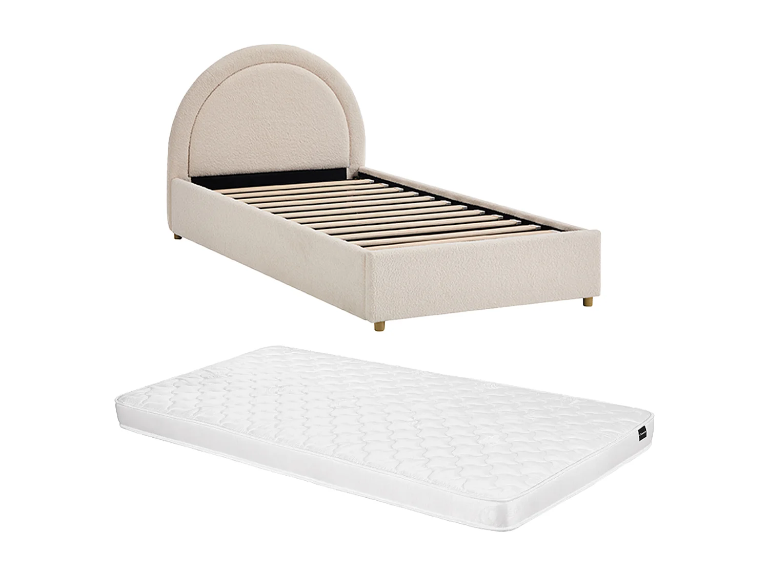 Lit coffre 90 x 190 cm - Tissu bouclette - Avec LEDs - Crème + Matelas - LIRIMO
