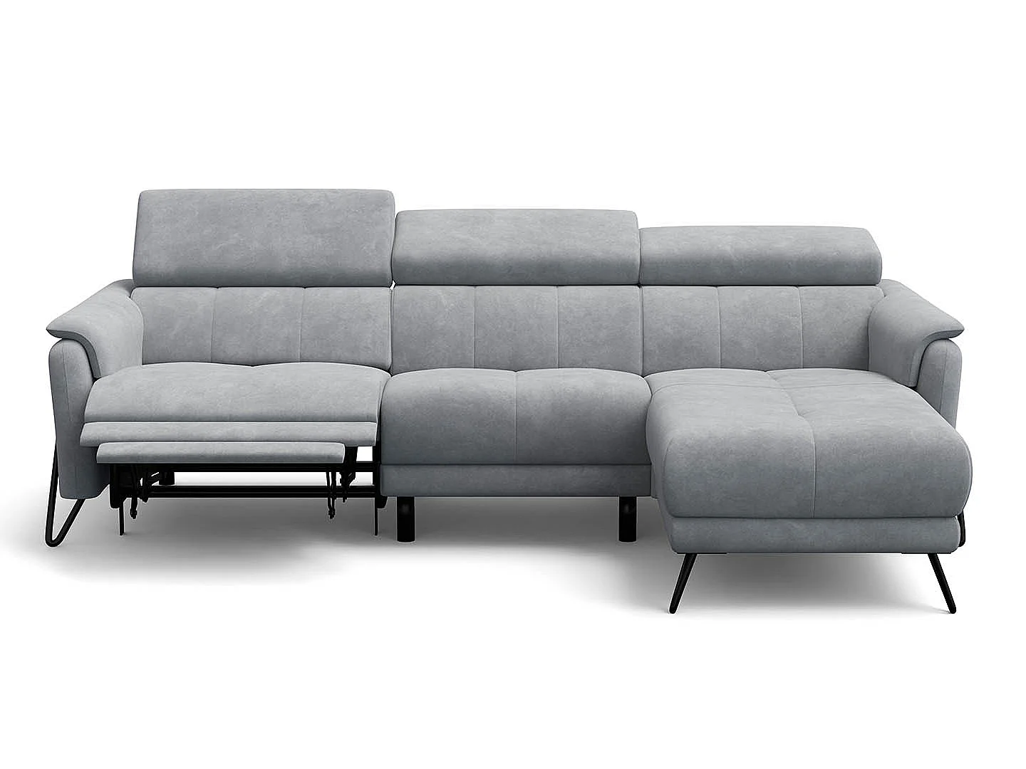 CANAPÉ D'ANGLE RODEN 4 places avec Relax, tissu velours gris clair