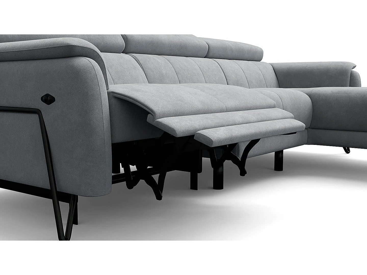 CANAPÉ D'ANGLE RODEN 4 places avec Relax, tissu velours gris clair
