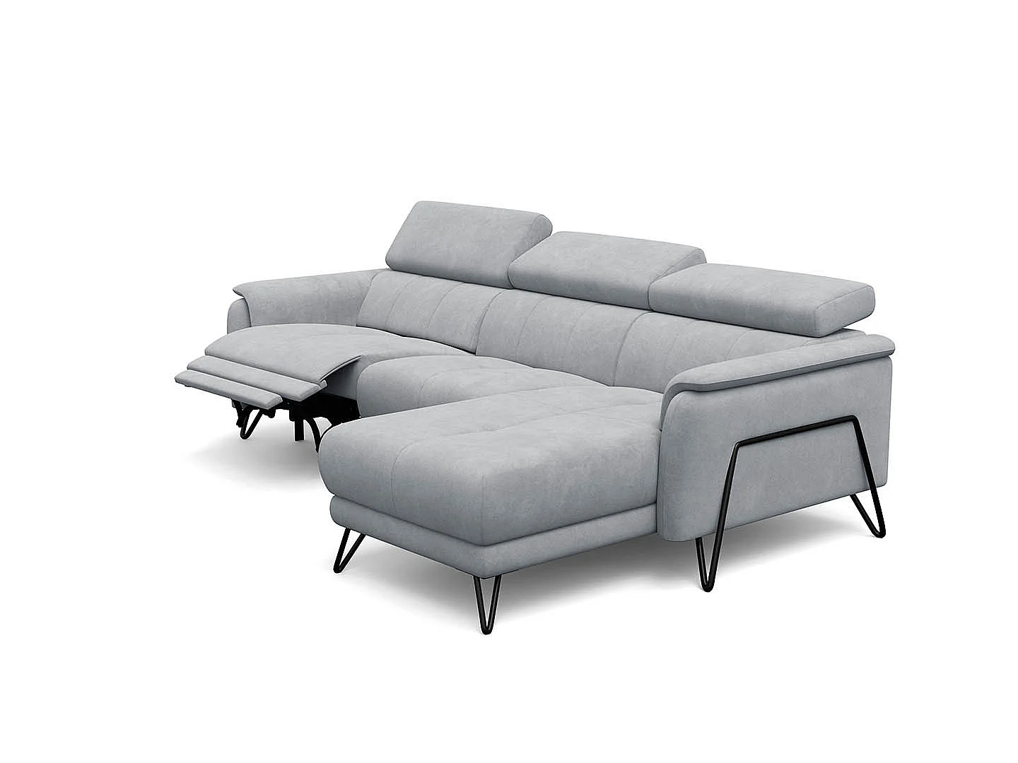 CANAPÉ D'ANGLE RODEN 4 places avec Relax, tissu velours gris clair