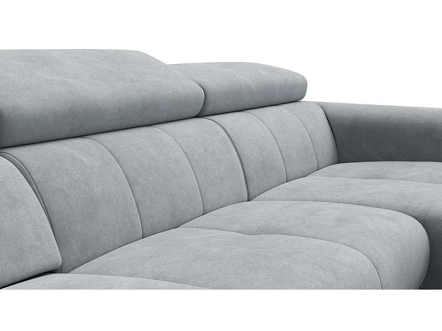 CANAPÉ D'ANGLE RODEN 4 places avec Relax, tissu velours gris clair