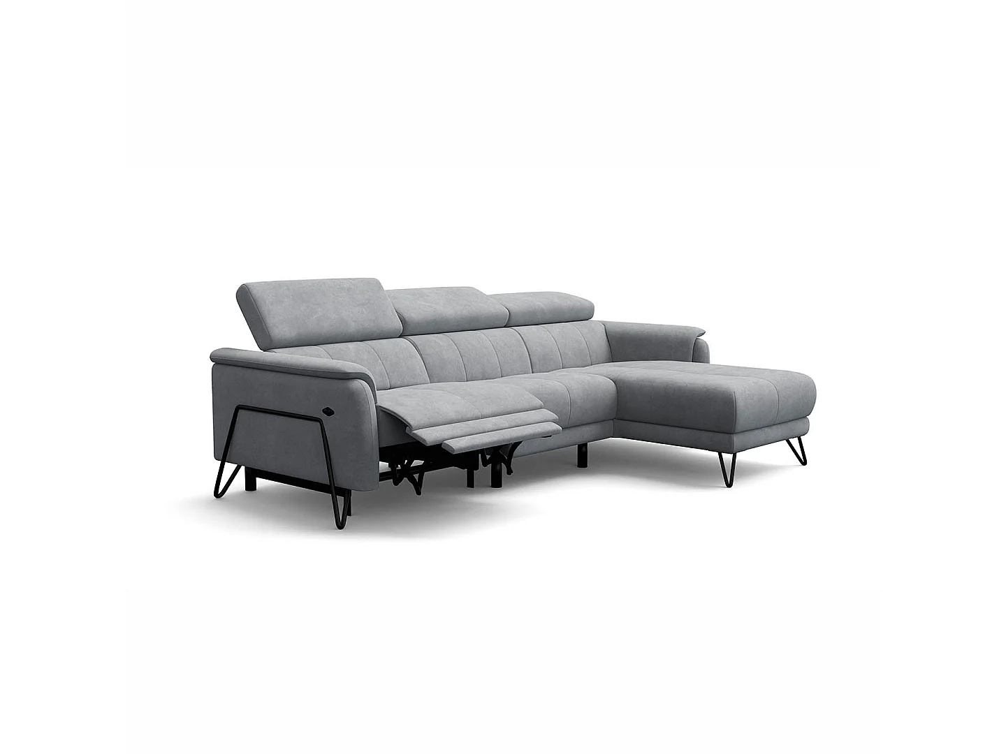 CANAPÉ D'ANGLE RODEN 4 places avec Relax, tissu velours gris clair