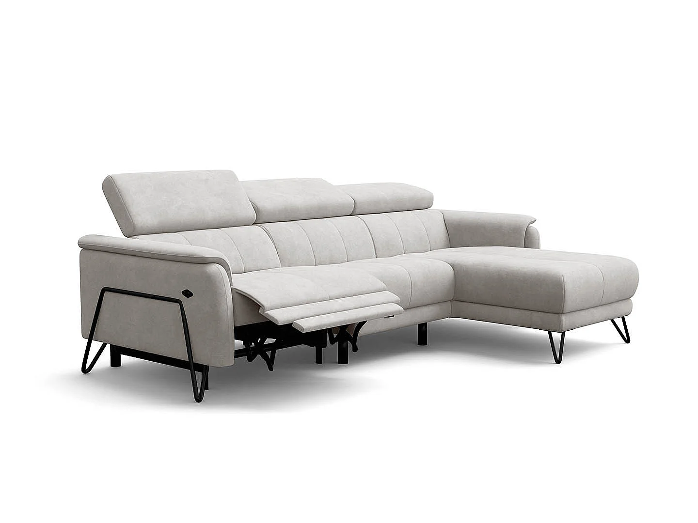 Ecksofa 4-Sitzer mit Relax RODEN, creme Veloursstoff