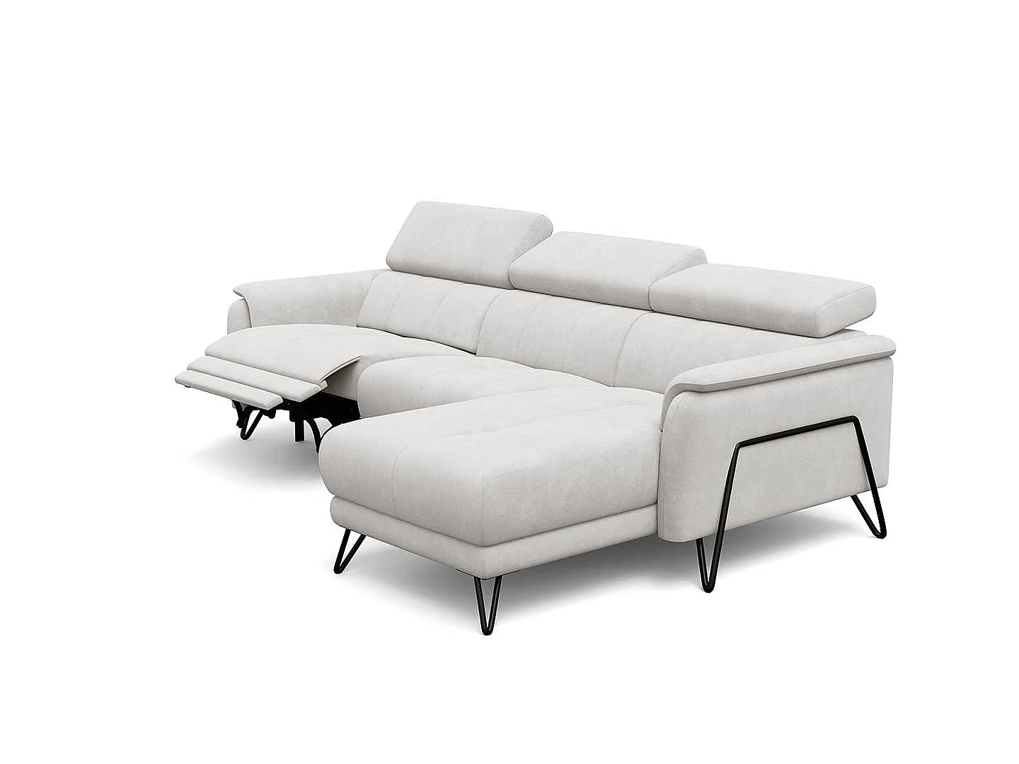 Ecksofa 4-Sitzer mit Relax RODEN, creme Veloursstoff