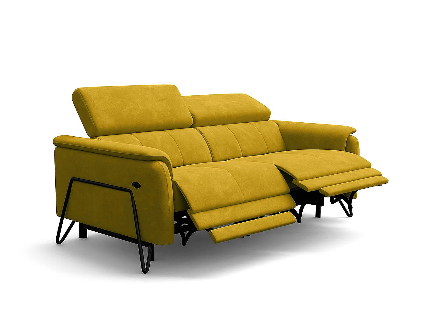 Relaxsofa 3-Sitzer RODEN, mit 2 Relax, dunkegelb Veloursstoff