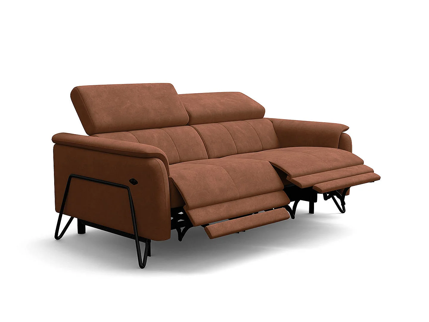 Relaxsofa 3-Sitzer RODEN, mit 2 Relax, braun Veloursstoff