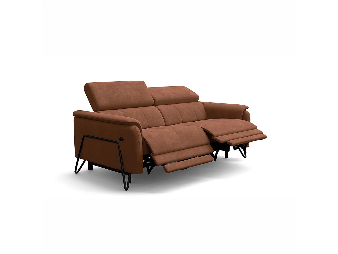 Relaxsofa 3-Sitzer RODEN, mit 2 Relax, braun Veloursstoff