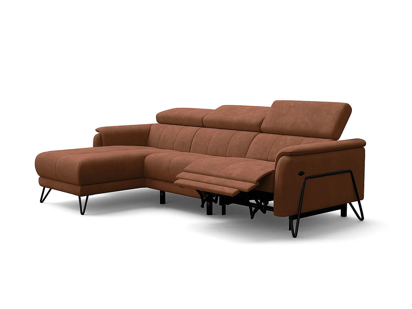 Ecksofa 4-Sitzer mit Relax RODEN, braun Veloursstoff