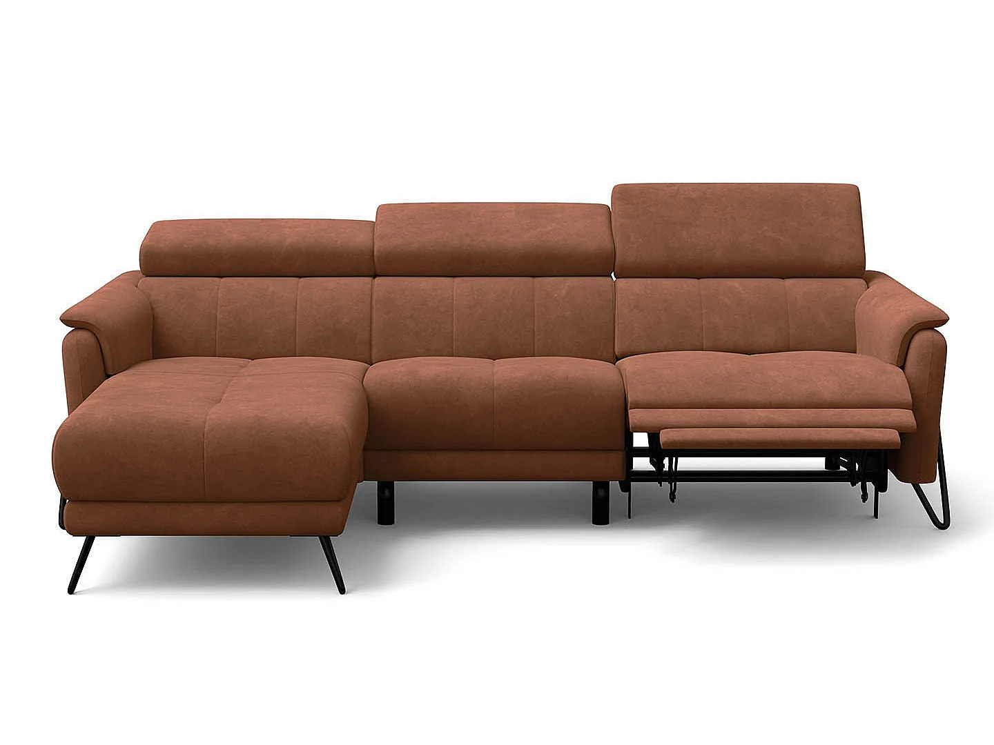 Ecksofa 4-Sitzer mit Relax RODEN, braun Veloursstoff