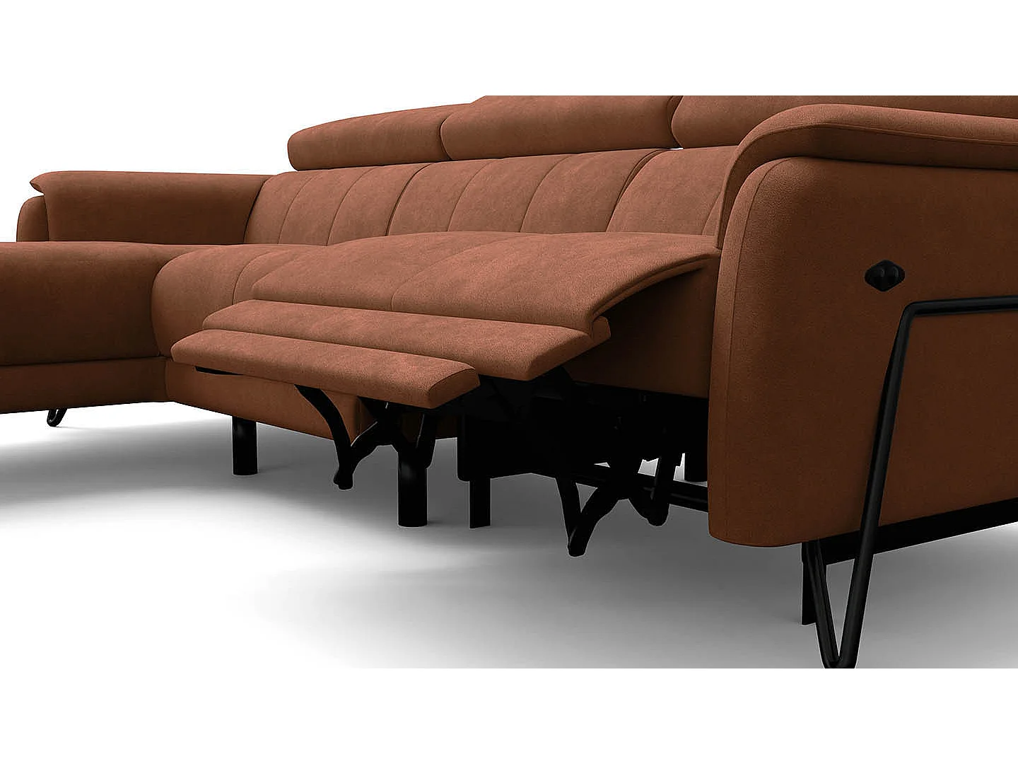 Ecksofa 4-Sitzer mit Relax RODEN, braun Veloursstoff