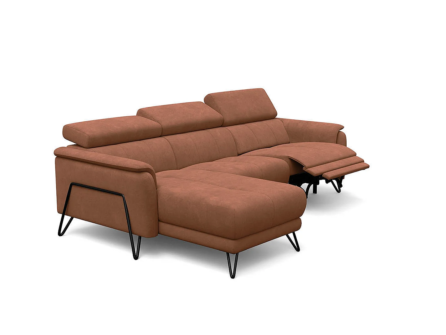 Ecksofa 4-Sitzer mit Relax RODEN, braun Veloursstoff