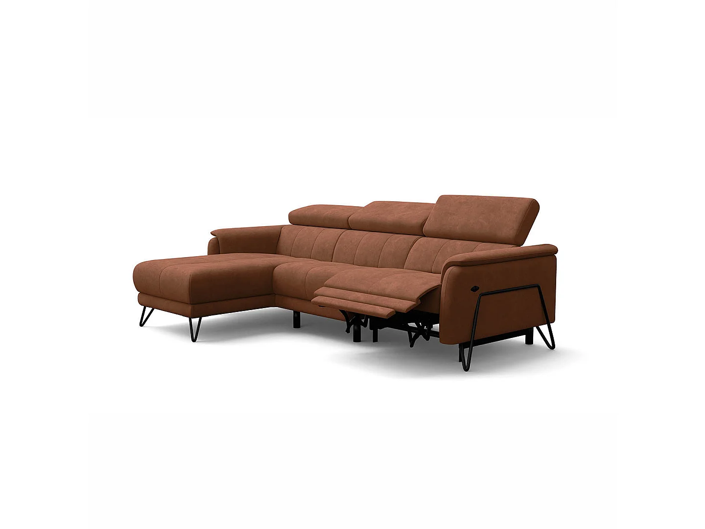 Ecksofa 4-Sitzer mit Relax RODEN, braun Veloursstoff