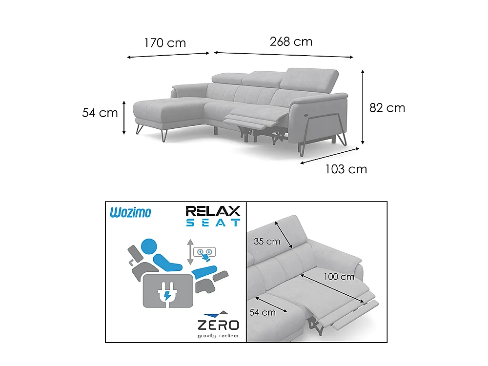 Ecksofa 4-Sitzer mit Relax RODEN, rostrot Veloursstoff