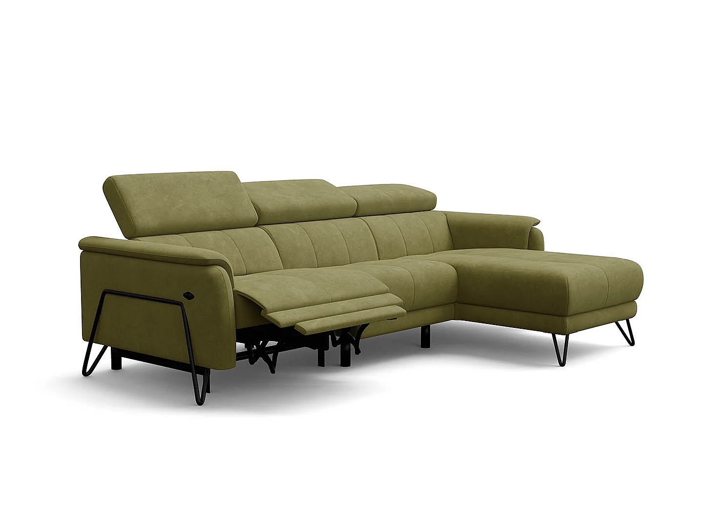 Ecksofa 4-Sitzer mit Relax RODEN, olive Veloursstoff
