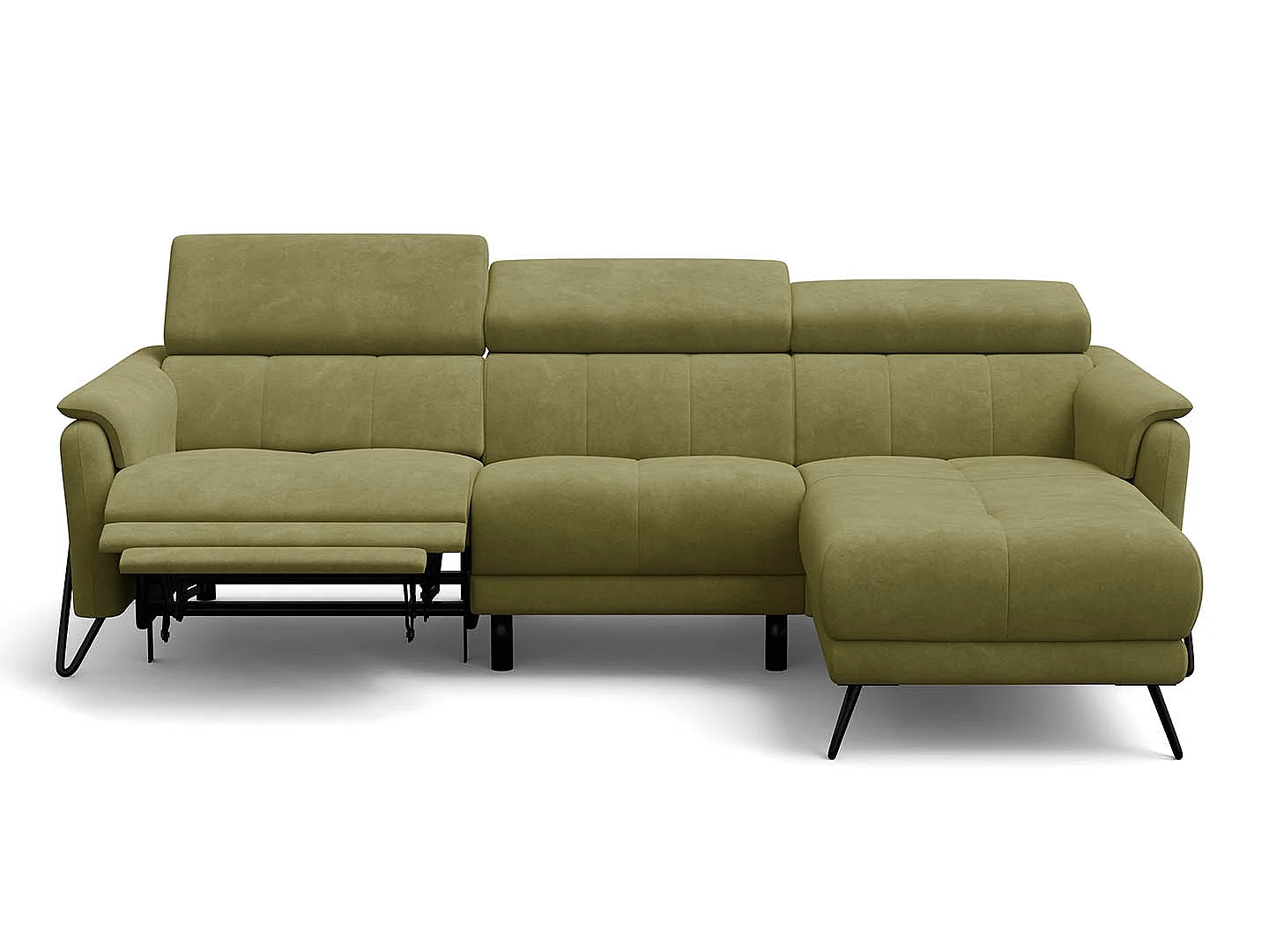 Ecksofa 4-Sitzer mit Relax RODEN, olive Veloursstoff