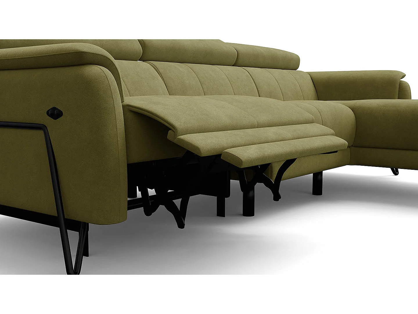 Ecksofa 4-Sitzer mit Relax RODEN, olive Veloursstoff