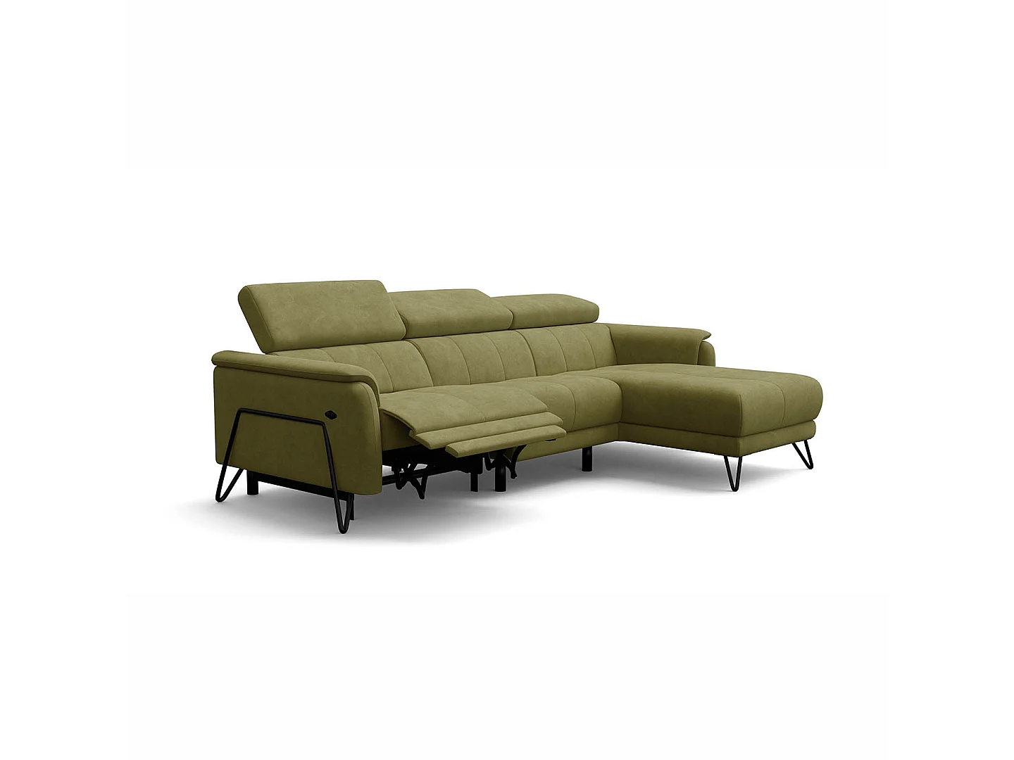 Ecksofa 4-Sitzer mit Relax RODEN, olive Veloursstoff