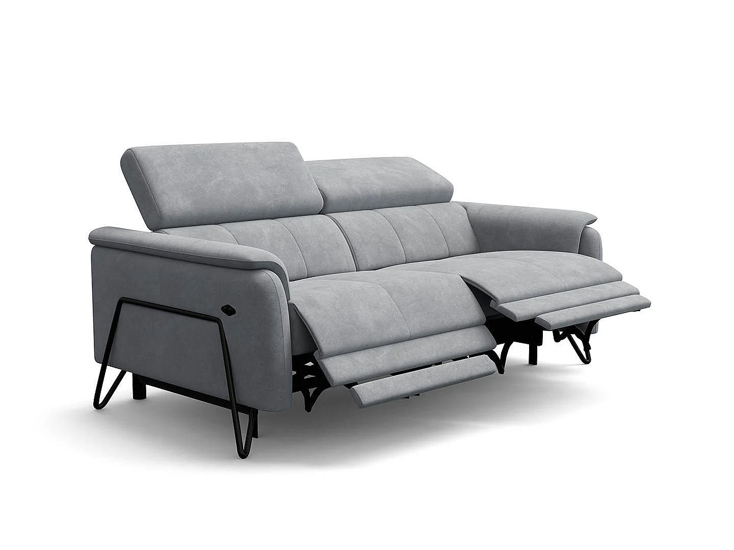 CANAPÉ RODEN 3 places avec 2 Relax, tissu velours gris clair