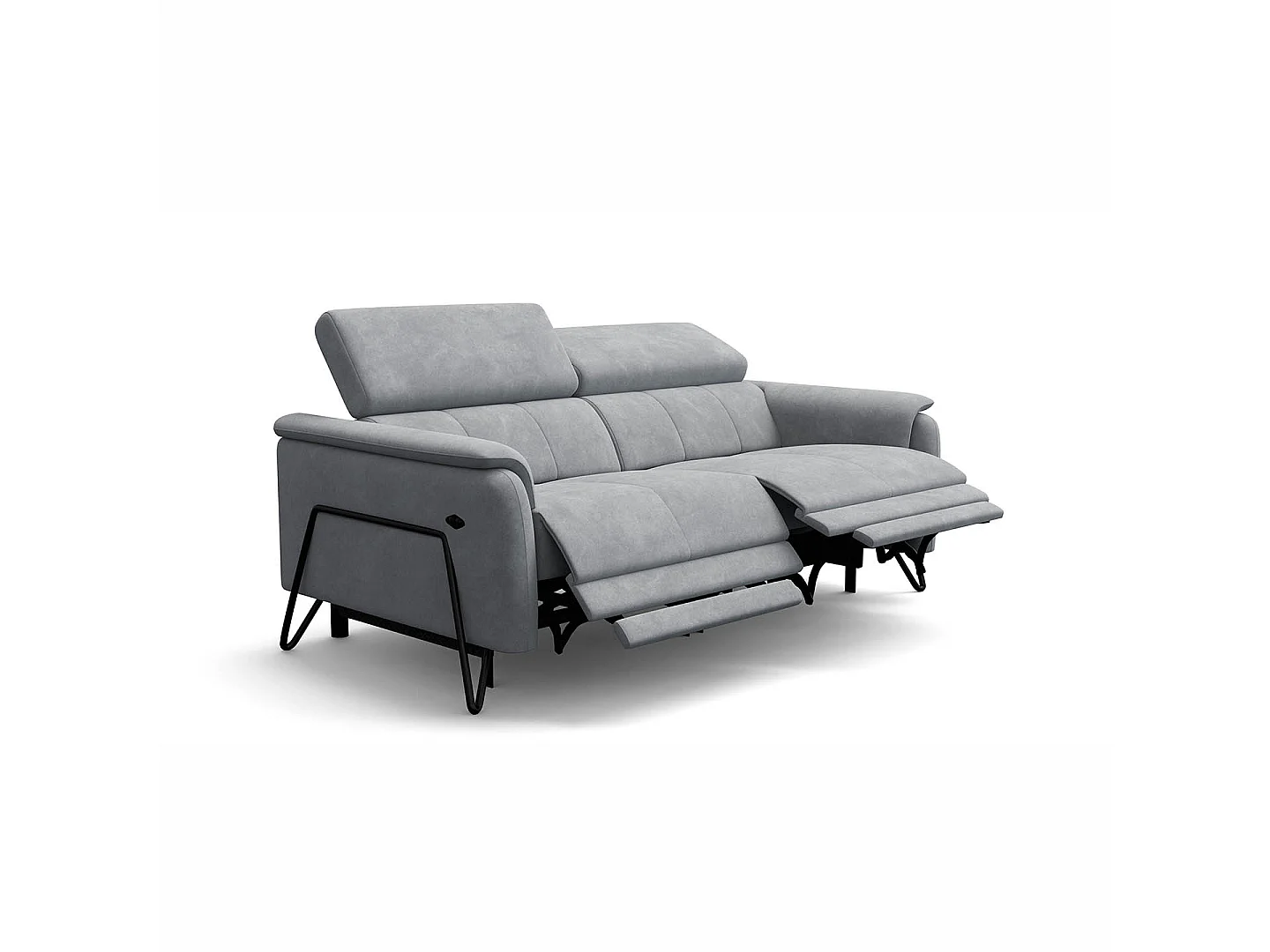 CANAPÉ RODEN 3 places avec 2 Relax, tissu velours gris clair