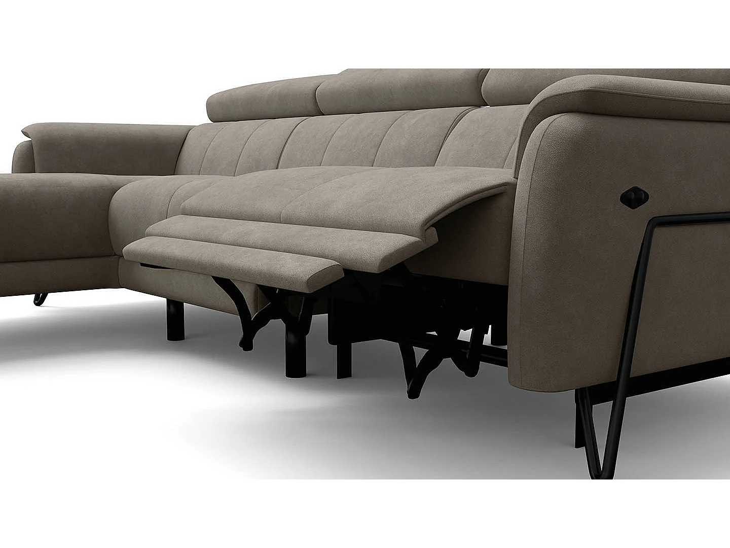 Ecksofa 4-Sitzer mit Relax RODEN, beige Veloursstoff