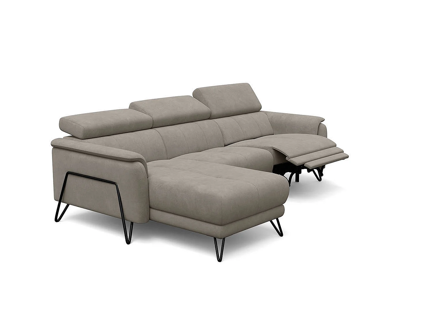 Ecksofa 4-Sitzer mit Relax RODEN, beige Veloursstoff