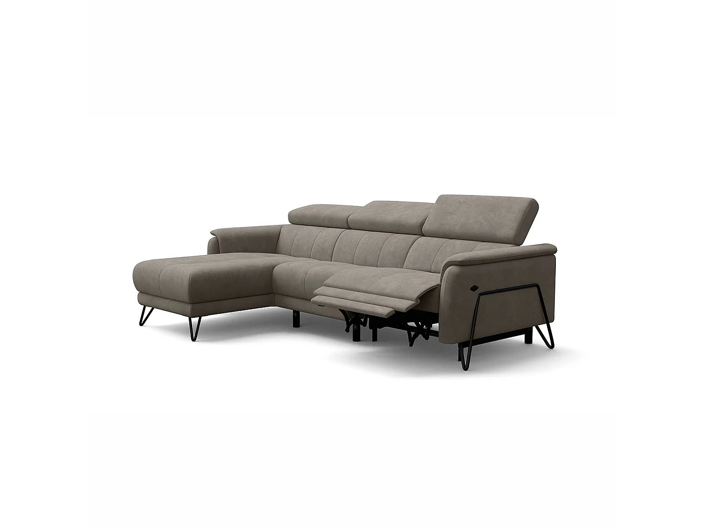 Ecksofa 4-Sitzer mit Relax RODEN, beige Veloursstoff