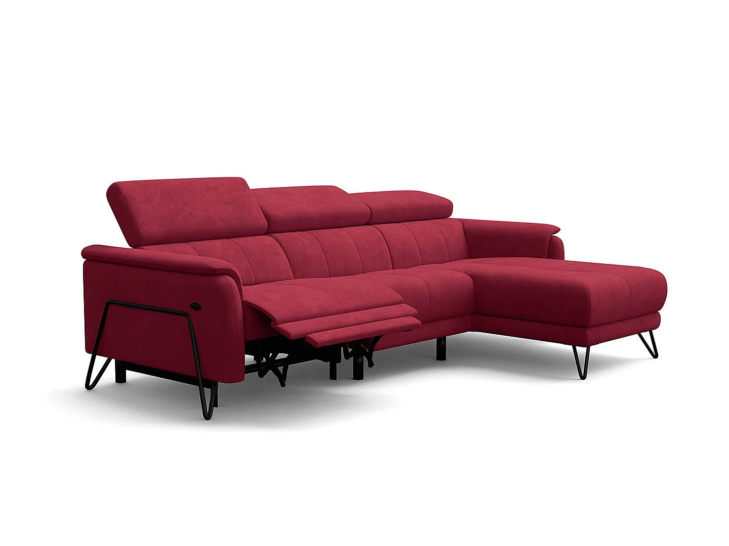 Ecksofa 4-Sitzer mit Relax RODEN, rostrot Veloursstoff